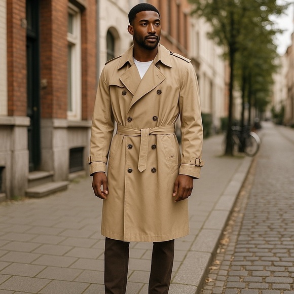 STAFFORD Men's All Weather Trench Coat REGULAR 46 Taupe Zip Out Liner Button Up - Picture 1 of 14